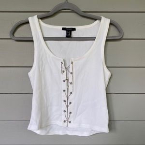 Rhinestone lace up tank top